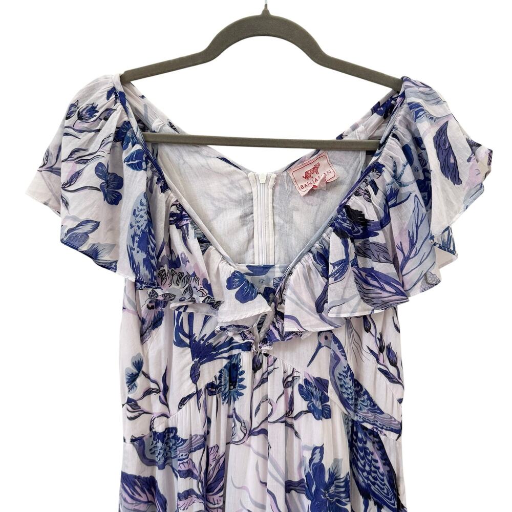 Banjanan Gladys Maxi Dress Botanical Floral Blue White Size Large - Picture 4 of 9